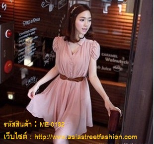 cherry-dress-ชุดเดรสคอจีนผ้าชีฟอง-สีชมพู-ติดกระดุมหน้า-แขนเส